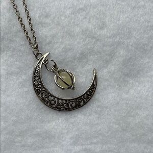 Intricate Silver Crescent Necklace